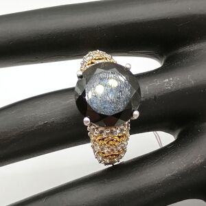 Black Gemstone and Gold Accent Sterling Silver Ring